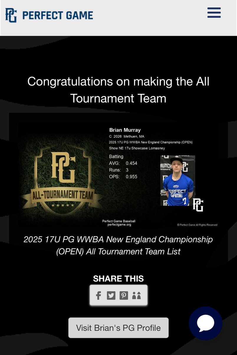 Thank you Perfect Game for naming me to the All Tournament Team for the last two tournaments. 
<a href="/ShowBBA/">Show New England</a> <a href="/WinchBaseball/">Winchendon Baseball</a>