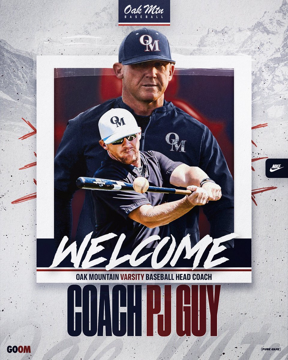 OMHS_Baseball's tweet image. We’re thrilled to welcome Coach PJ Guy as the new head coach of Oak Mountain Baseball! Coach Guy brings years of experience, a passion for player development, and a winning mindset to the Eagles. We’re excited for the future of OMHS Baseball under his direction. #GOOM