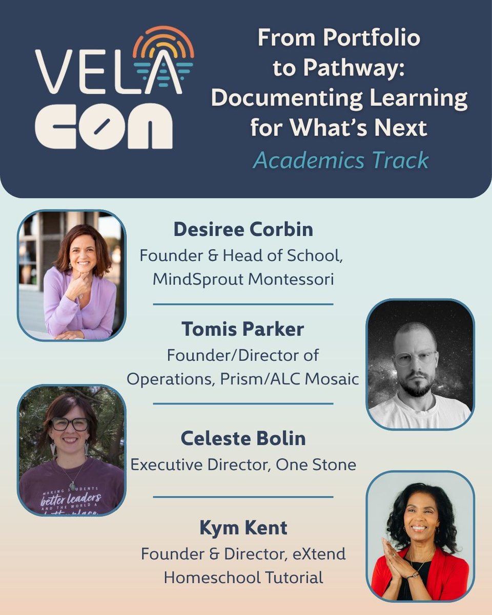 VELAorg's tweet image. ✨ VELA Con programming showcase | Academics track: “From Portfolio to Pathway: Documenting Learning for What’s Next” featuring Desiree Corbin, Tomis Parker, Celeste Bolin and Kym Kent.
---
VELA Con is a national conference for bold founders who are building a future where…