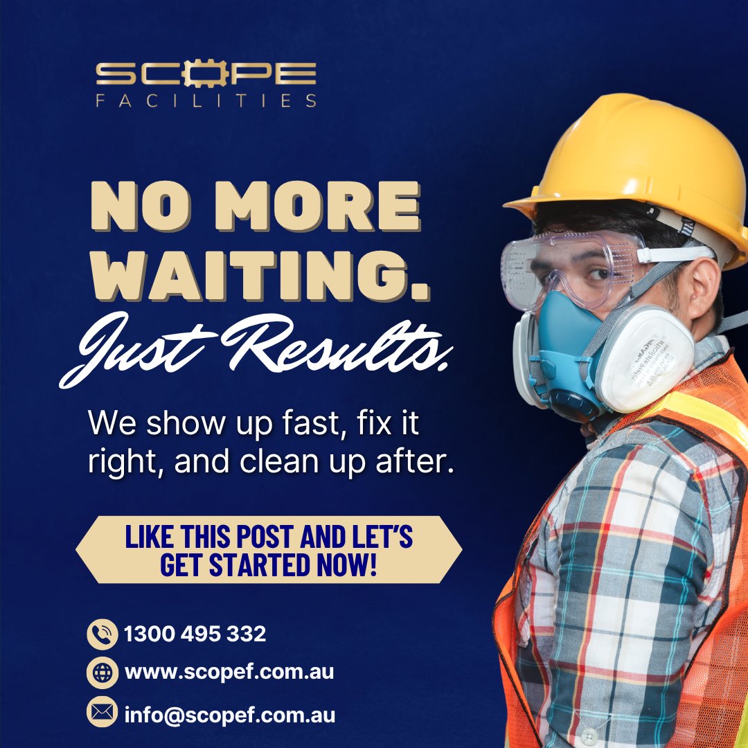 au_scope's tweet image. Tired of waiting? Scope shows up fast, fixes it right, and leaves your place spotless. 📞 Call 1300 495 332 or DM us to get started. #ScopeFacilities #FastRepairs #OnTimeService #FixItNow #SydneyTradies
