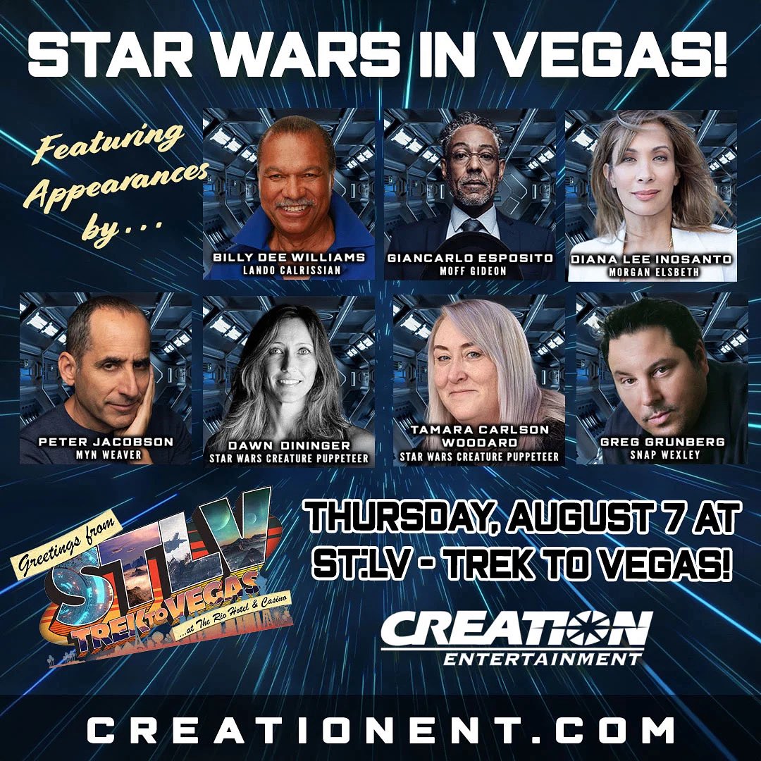 coolwatersprods's tweet image. Some of our incredible #StarWars clients including Tamara Carlson Woodard, Dawn Diniger, and of course, the coolest man in the galaxy, BILLY DEE WILLIAMS are appearing at @CreationEnt’s #STLV on Thursday August 7. Tickets available now at creationent.com/cal/cemission_…