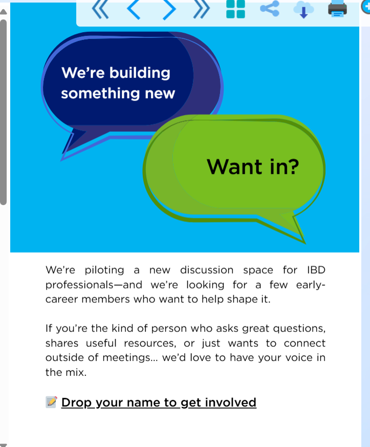 Jalpa Devi (@jalpa_devi) on Twitter photo 🌱 Tried out this new space for early-career IBD professionals, and it’s 💯 worth checking out! 
💬A supportive spot to learn, connect, and share beyond the usual meetings.
📢 Early-career folks, don’t miss this!
📝 Drop your name to join! 🌱 Tried out this new space for early-career IBD professionals, and it’s 💯 worth checking out! 
💬A supportive spot to learn, connect, and share beyond the usual meetings.
📢 Early-career folks, don’t miss this!
📝 Drop your name to join!