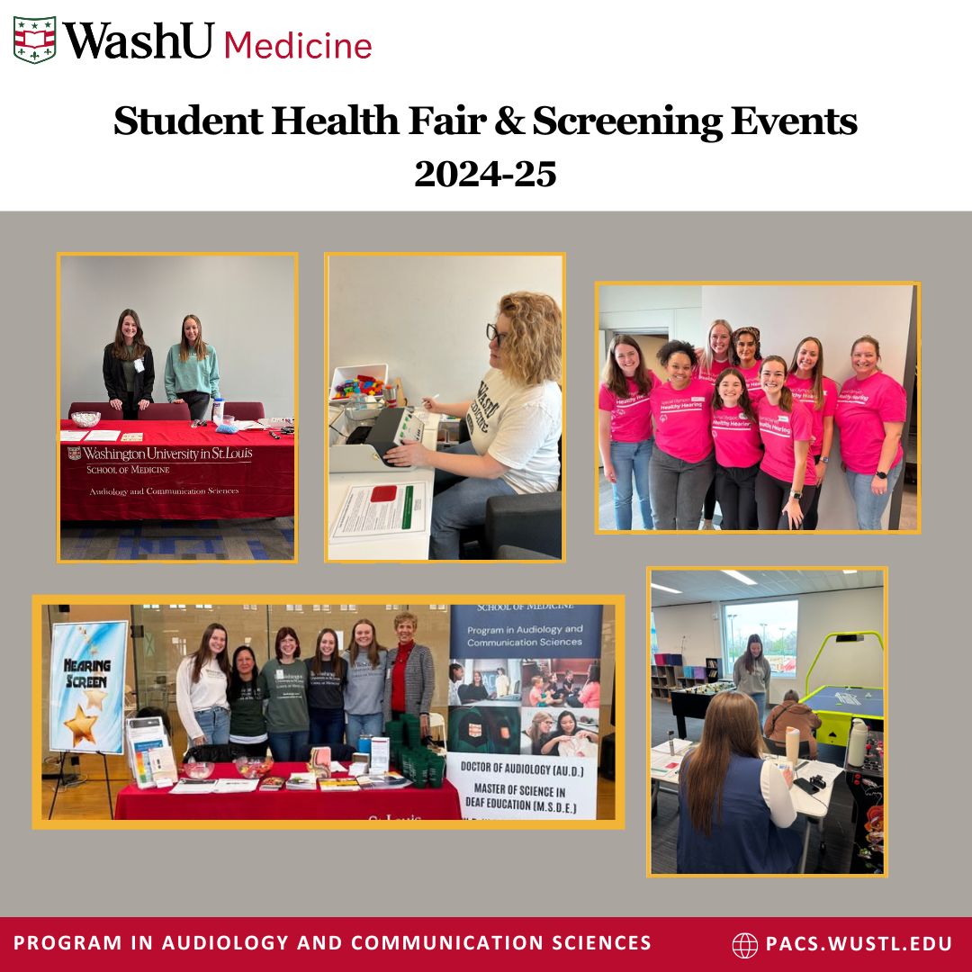 WashUPACS's tweet image. Big applause to all the students who took part in health fairs, community hearing screenings, and other events this academic year! From the Special Olympics Health Fair to the #STL Metropolitan Health Fair, your dedication to the community is truly inspiring! #audiology #hearing