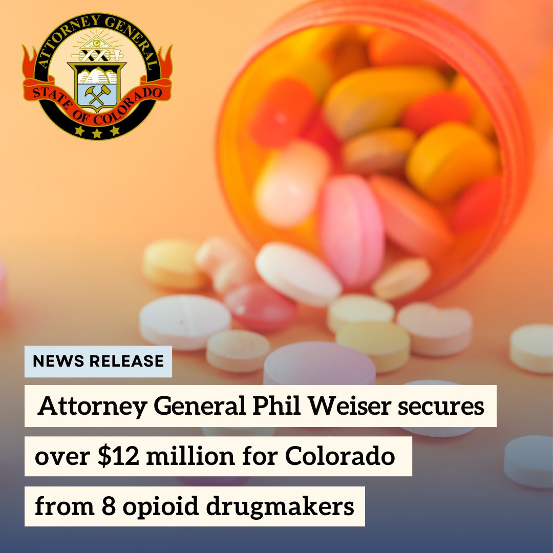 COAttnyGeneral's tweet image. Attorney General Phil Weiser has secured $12 million as part of a nationwide settlement with opioid drugmakers. Colorado is on track to receive over $880 million, which local communities are using to fight the opioid and addiction crisis. Learn more: bit.ly/3IkCUmE