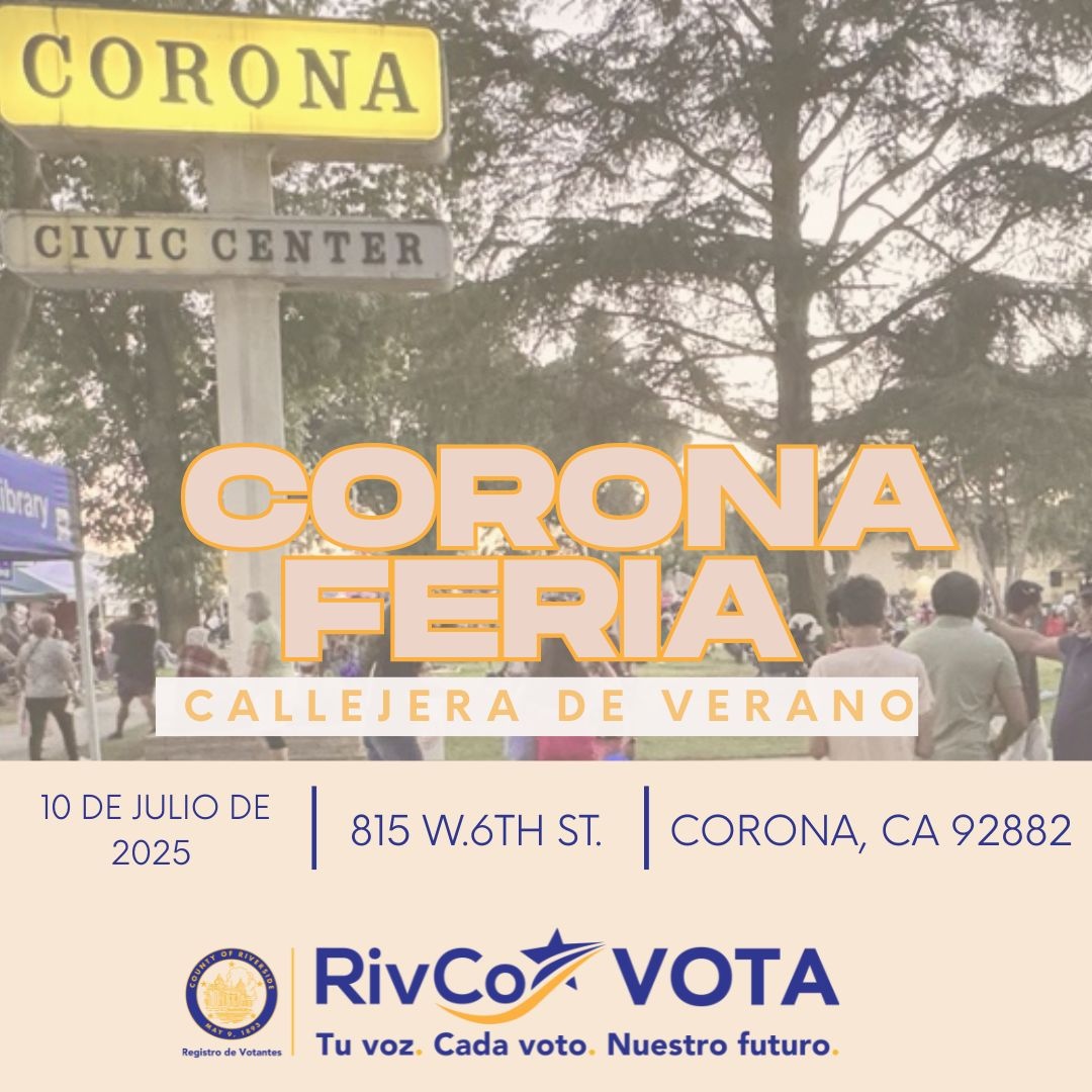 RivCoRegistrar's tweet image. 🎉 Join Us at the Corona Summer Street Fair! 🎉
Get the tools you need to vote with confidence! 🗳️
🎉¡Únase a nosotros en la Feria Callejera de Verano en Corona🎉
Obtenga las herramientas que necesita para votar con confianza! 🗳️
