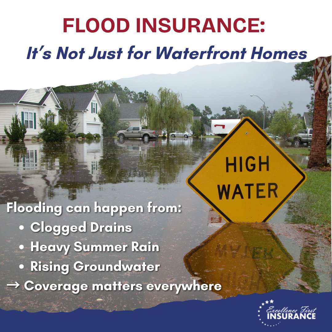 EFInsurance's tweet image. Flooding can come from clogged drains, heavy rain, or rising groundwater—not just nearby lakes or rivers. Let’s make sure you’re covered where it counts. 💧 #FloodInsurance #PeaceOfMind #ExcellenceFirstInsurance