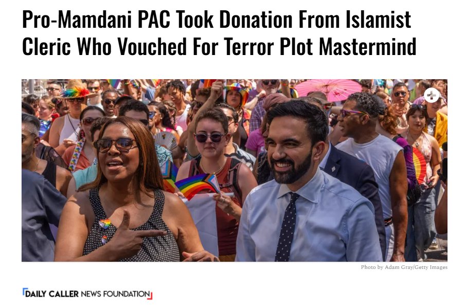 Hudson_Crozier's tweet image. FUN FACT: A super PAC supporting Zohran Mamdani accepted $1,000 from Siraj Wahhaj, an influential Muslim cleric who has called for America to "crumble" and was linked to the architects of the 1993 World Trade Center bombing, records show.
dailycaller.com/2025/07/10/pro…