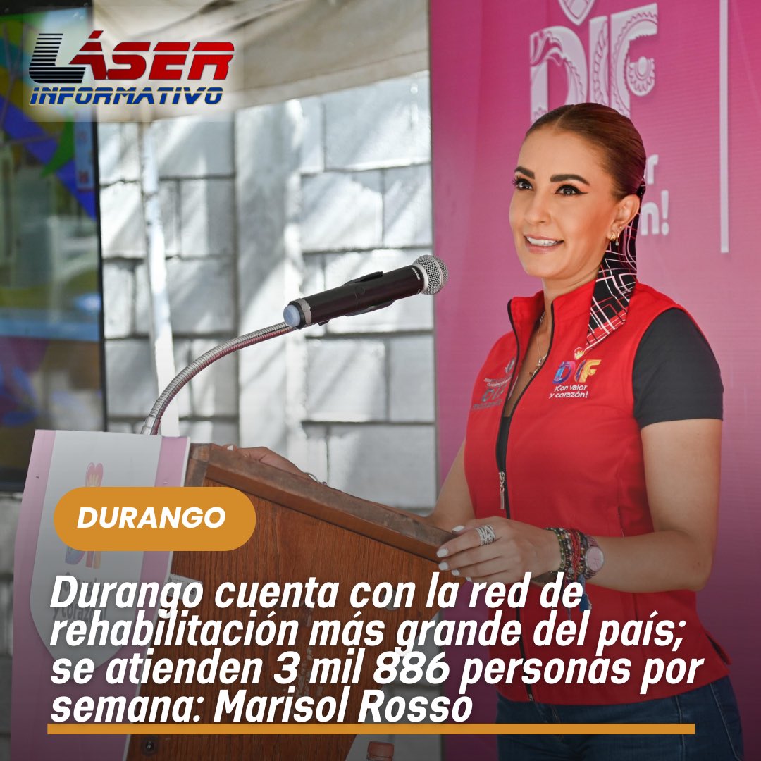 LaloSerranoZ's tweet image. #LaserInformativo

#Durango|| Durango cuenta con la red de rehabilitación más grande del país; se atienden 3 mil 886 personas por semana: @Marisol_rosso 

Durango es el estado con la red de rehabilitación más grande del país, afirmó la presidenta del @DIF_Durango , Marisol Rosso…