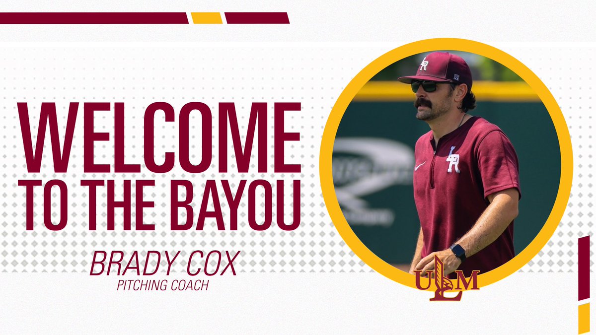 ULM_BSB's tweet image. The Rock ➡️ The Bayou
Fired up to welcome @B_Cox_7 as our Pitching Coach!
⚾️📰: bit.ly/3GC6Mua