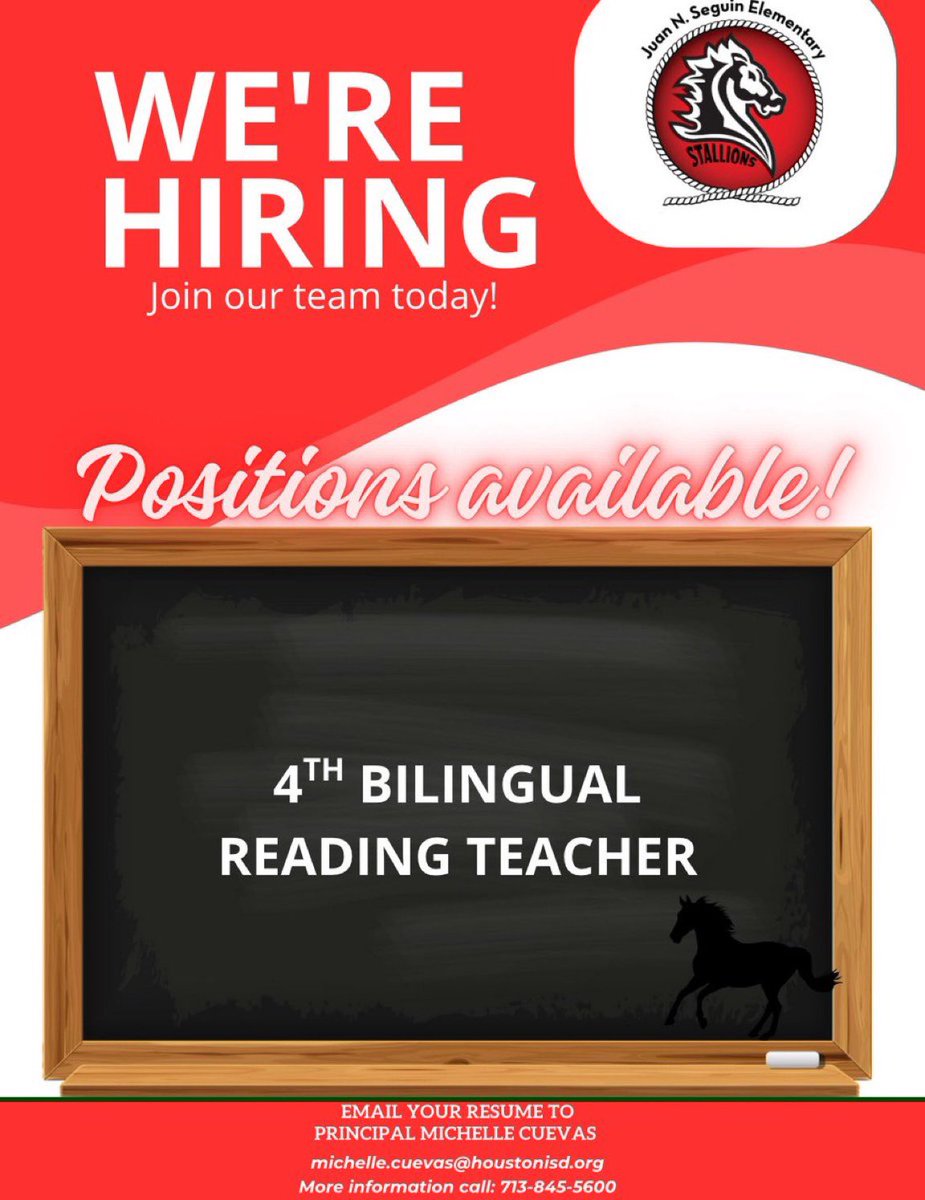 Michelle Cuevas (@shellycuevas) on Twitter photo 🐎Calling all champions of literacy! Seguin Elementary is saddling up for an amazing year and we’re looking for a passionate 4th Gr Bilingual Reading teacher to join our herd in 2025-2026!🐴
Ride with us → Michelle.Cuevas@houstonisd.org
<a href="/CollierYoeli/">Yoeli Collier</a> <a href="/msspencerr/">esclass</a> <a href="/tudon_martinez/">Tudon Martinez</a> 🐎Calling all champions of literacy! Seguin Elementary is saddling up for an amazing year and we’re looking for a passionate 4th Gr Bilingual Reading teacher to join our herd in 2025-2026!🐴
Ride with us → Michelle.Cuevas@houstonisd.org
<a href="/CollierYoeli/">Yoeli Collier</a> <a href="/msspencerr/">esclass</a> <a href="/tudon_martinez/">Tudon Martinez</a>