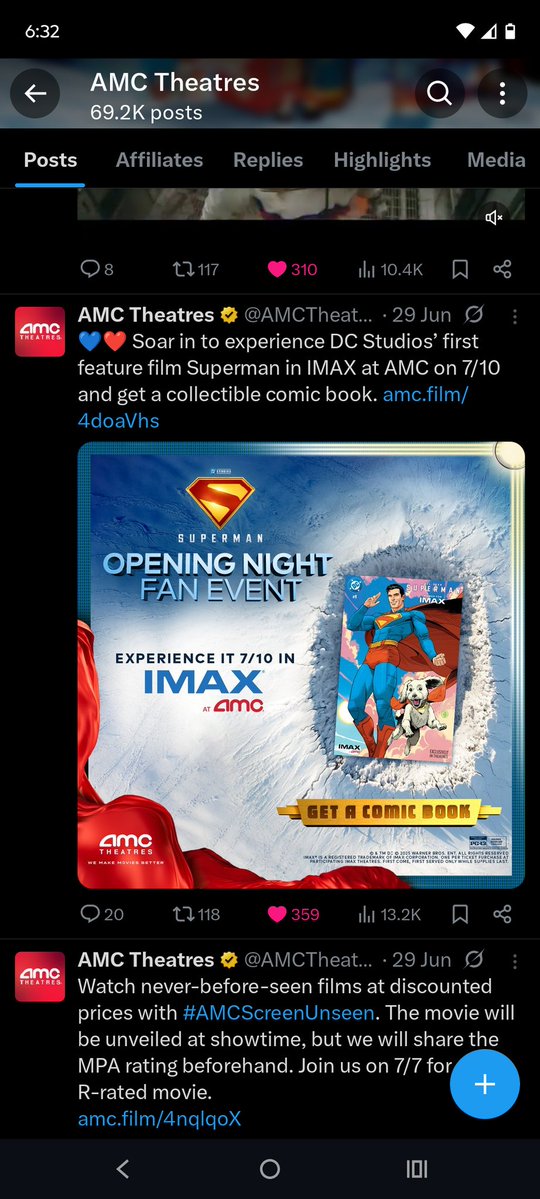 DustyTheApe's tweet image. Fan Event #19 this year #SupermanMovie . Collectable Comic Book๐. A-List excluded, paid $18.00 for my seat. Popcorn Tin is around $39.00๐ฎ๐ฐ๐ซ & AMC signature Gripper cup roughly $22.00. WE MAKE MOVIES BETTER!!๐ฆ๐ฟ๐๐๐๐ฟ๐ฆ #AMC @AMCTheatres @CEOAdam #AMCTheatres #IMAX
