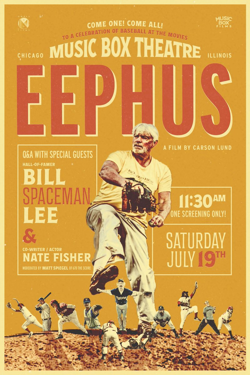 OmnesFilms's tweet image. Chicago, we’re so back: a special screening of Carson Lund’s EEPHUS at the Music Box Theatre with Bill “Spaceman” Lee and co-writer/actor Nate Fisher in person, moderated by @670TheScore’s Matt Spiegel, next Saturday July 19th
musicboxtheatre.com/films-and-even…
Poster by Erik Lund