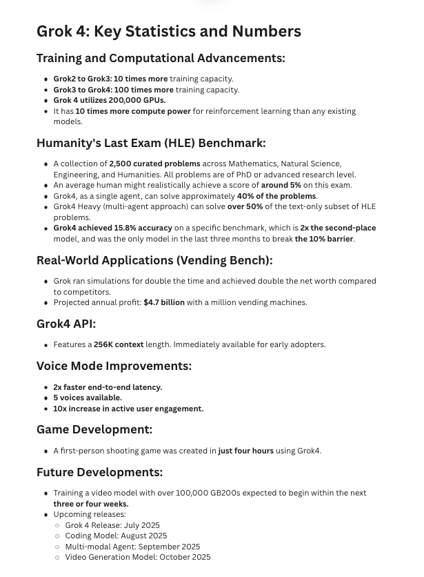 Key info to know about Grok 4, from the announcement by <a href="/xai/">xAI</a> :