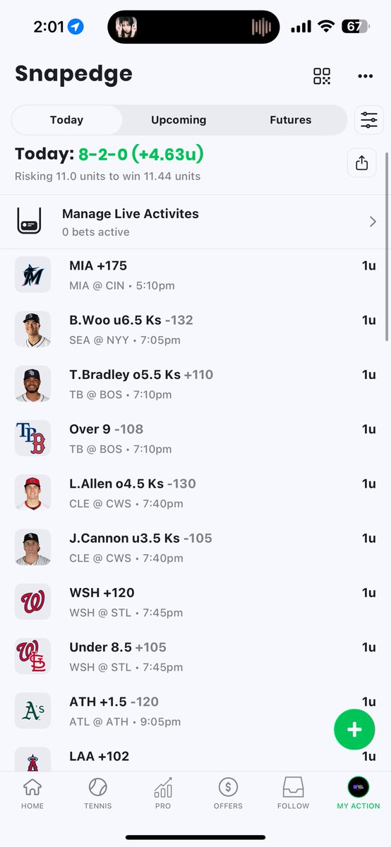 🔥 8-2 (+4.63 u) Thursday slate! SnapEdge’s AI finds edges before the market moves. 🏀⚾️🎾

✅ MLB sides/totals
✅ K-prop scans
✅ Tennis model (Wimbledon under hits!)
✅ KBO/NPB lines

All FREE while we’re in beta—open SnapEdge and grab the picks.

Let your personal AI agent