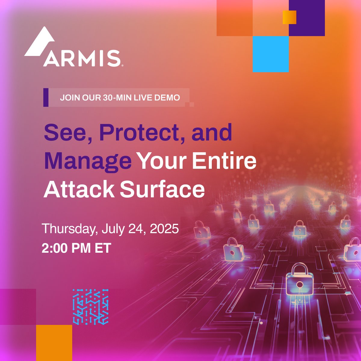 ArmisSecurity's tweet image. With the expansion of connected assets, traditional security methods are falling short.
Introducing Armis Centrix™: THE cyber exposure management platform. Join our 30-minute demo to see how our solution:
🔒 Bolsters security posture
🔒 Uncovers technical debt
🔒 Closes gaps
🔒…