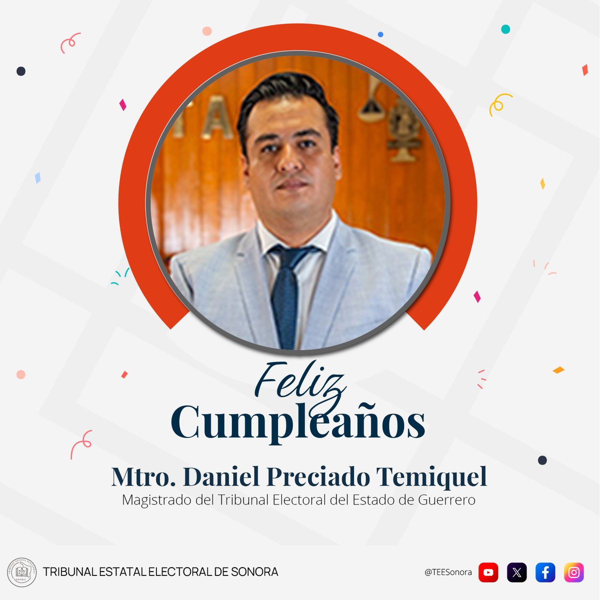 🎉 ¡Feliz cumpleaños, Mtro. Daniel Preciado Temiquel, Magistrado del Tribunal Electoral del Estado de Guerrero! <a href="/TEE_GRO/">TEEGRO</a> 
Le deseamos un excelente día lleno de alegría y éxito. Que este nuevo año esté lleno de grandes logros y satisfacciones. ¡Muchas felicidades!