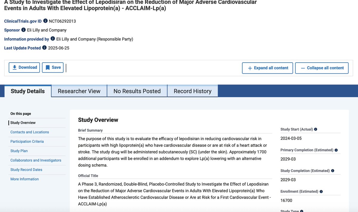 Lpa_Doc's tweet image. Some news on the Lp(a) trial front- ACCLAIM Lp(a) has increased size from 12,500 to 16,700...not necessarily unexpected considering the inclusion of patients without a prior event who will have less overall events in the study.