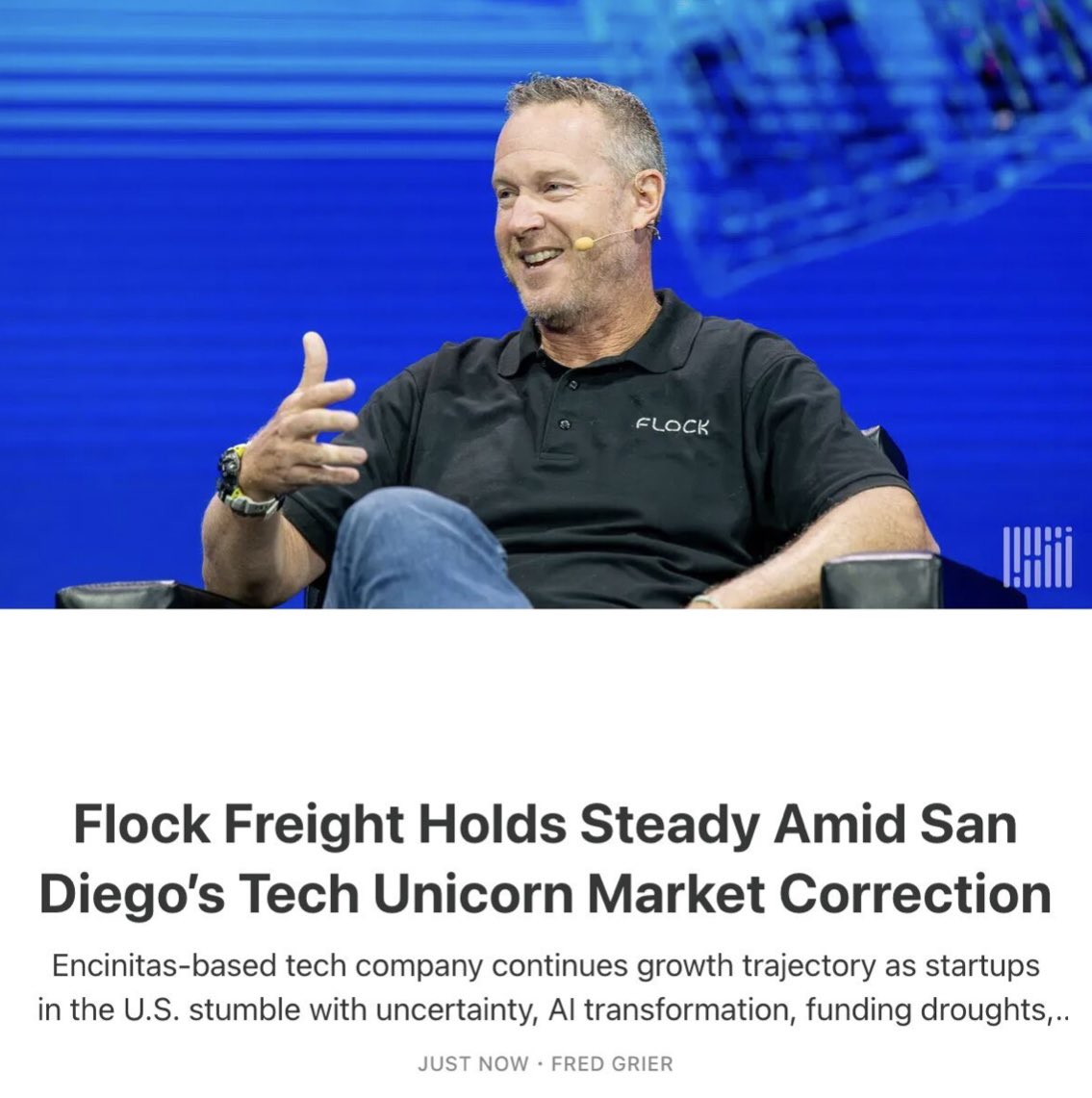 fredmgrier's tweet image. New

I spoke with the CEO of Flock Freight, one of San Diego’s fastest growing startups based in Encinitas. 

We discussed: 

- raising Series E funding 
- trucking industry &amp;amp; tariffs 
- what’s next 

Story now live!
