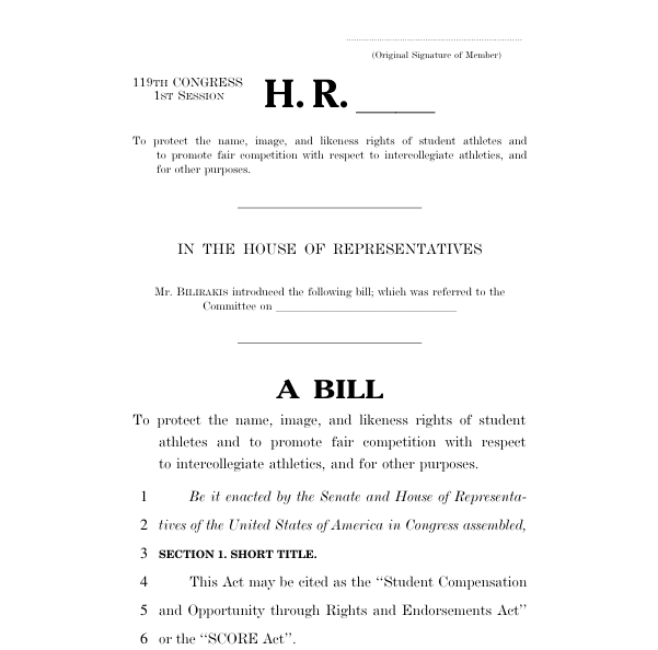 Behold, the SCORE Act in all of its glory.

The bill was officially released this afternoon and the full text can be found here: d1dth6e84htgma.cloudfront.net/NIL_03_xml_1_a…