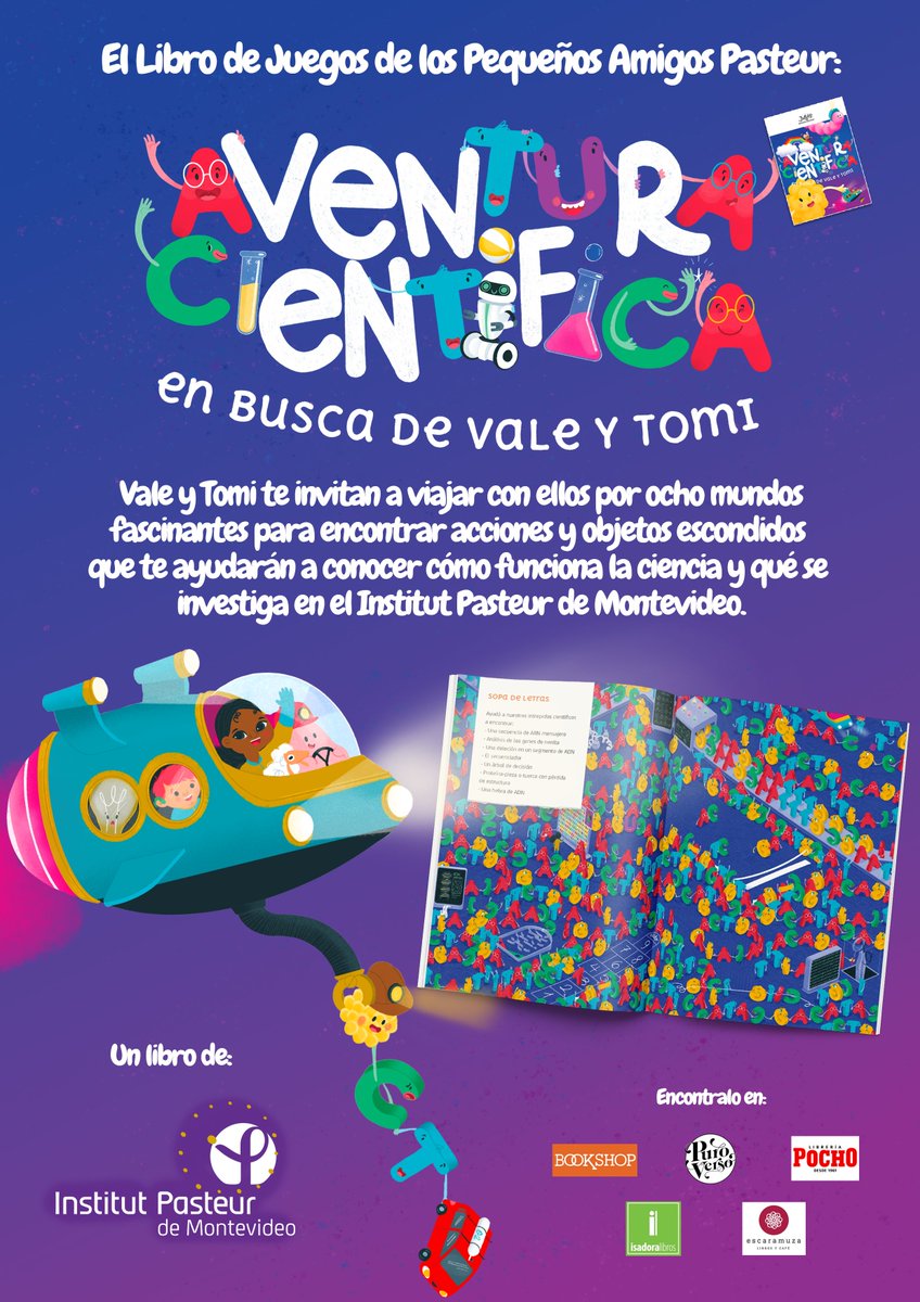 IPMontevideo's tweet image. 🆕📕 ¿Sabías que hace poco lanzamos el segundo libro de actividades infantil?
"Aventura científica: en busca de Vale y Tomi" propone encontrar acciones y objetos escondidos asociados a la ciencia 🔎.
Lo encontrás en: Bookshop, @pvlibreria, @_Escaramuza, Pocho e @IsadoraLibros.