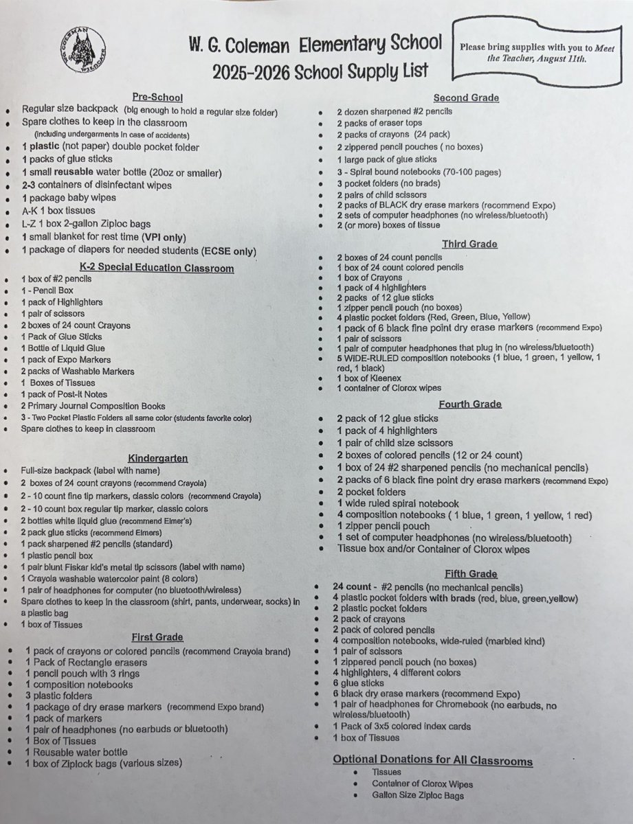 WGCWildcats's tweet photo. Supply List 2025-2026 https://t.co/qyWpxlRTSY