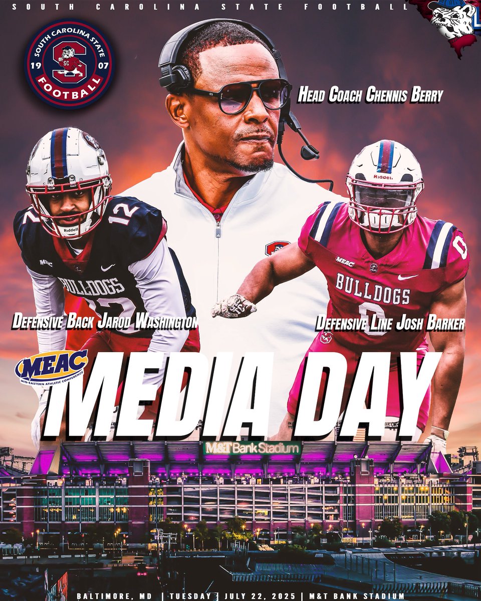#GoDogs

Your SC STATE FOOTBALL BULLDOGS will be in the CHARM CITY, Baltimore, for <a href="/MEACSports/">Mid-Eastern Athletic Conference</a> MEDIA DAY on Tuesday July 22nd!!!!!!!

Representing your BULLDOGS will be JAROD WASHINGTON and JOSH BARKER 

<a href="/SCStateAthletic/">SC State Athletics</a> <a href="/coachberry77/">Chennis Berry</a> 
#PayTheFEE
#DigDEEP
#FearTheBITE
#CWCW
#BBB