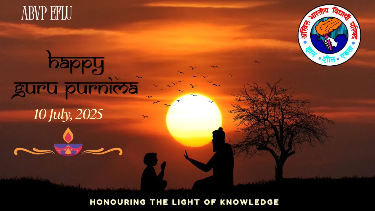 ABVP_EFLU's tweet photo. 🌕✨ *गुरु पूर्णिमा की हार्दिक शुभकामनाएं!* 🙏📚
On this sacred occasion of Guru Purnima, the ABVP EFLU unit extends heartfelt gratitude to all the guiding lights in our lives – our Gurus, mentors, and teachers.
 ABVP EFLU
@ABVPVoice @ABVPTelangana https://t.co/wlbpBq1Luc
