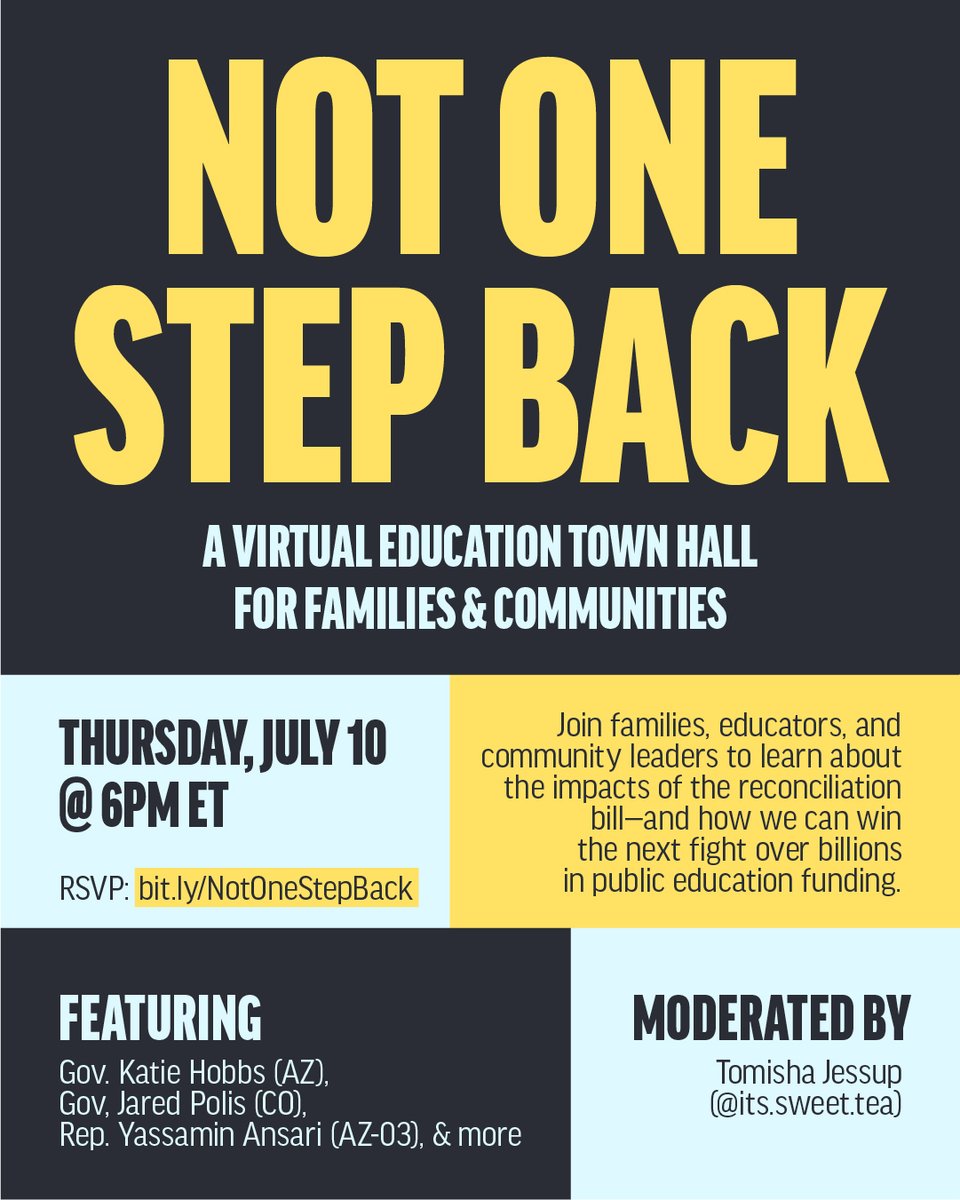NationalParents's tweet image. Congress approved the money. Our schools were counting on it. But Trump’s team is refusing to release $6.8B in school funding — and families are paying the price.
Tonight at 6PM ET: Join Not One Step Back, a town hall with Arizona Gov. Katie Hobbs (@GovernorHobbs), Colorado Gov.…
