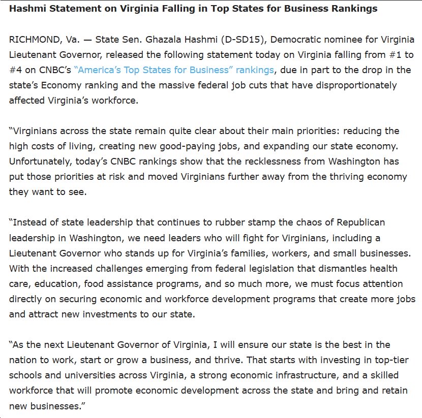 SenatorHashmi's tweet image. Instead of state leadership that continues to rubber stamp the chaos of Republican leadership in Washington, we need leaders who will fight for Virginians.
