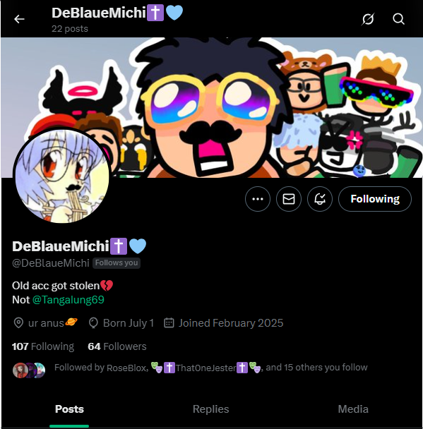 Oopher7 #FreeSchlep (@oopher7) on Twitter photo Hey everyone, could you please go follow my friend <a href="/DeBlaueMichi/">DeBlaueMichi✝️🩵</a> :)
He unfortunate lost his old account to a sc@m :(
I would appreciate it greatly if you gave him a follow and reposted this post💚💚 Hey everyone, could you please go follow my friend <a href="/DeBlaueMichi/">DeBlaueMichi✝️🩵</a> :)
He unfortunate lost his old account to a sc@m :(
I would appreciate it greatly if you gave him a follow and reposted this post💚💚