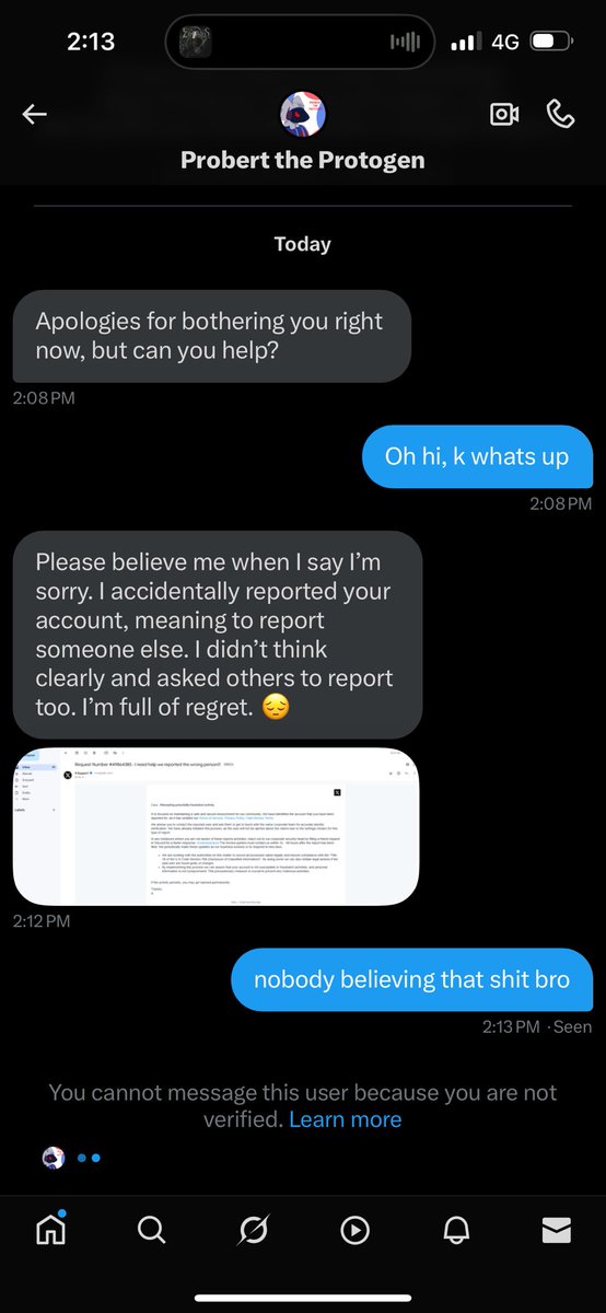ProbertProtoII's tweet image. I&apos;VE COME TO MAKE AN ANNOUNCEMENT!

EVERYONE PLEASE BLOCK @Simpleprotogen THEY&apos;RE FUCKING SNAKES AND TRY TO DECIEVE YOU THAT THEY&apos;VE &quot;REPORTED&quot; YOUR ACCOUNT, IT&apos;S THEIR WAY FOR SCAMMING YOU AND GOT YOUR ACCOUNT HACKED. IF THEY MASSEGE YOU THIS, DO NOT TRUST THEM!! BE SAFE YALL!!!