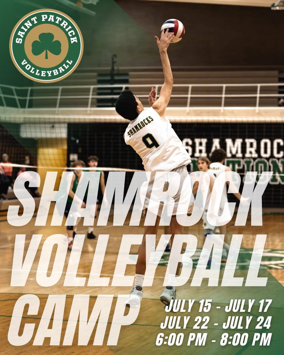 We’re serving up fun and fundamentals July 15–17 and July 22–24 from 6–8 PM! Open to boys and girls in grades 3–8, our Youth Volleyball Camp focuses on everything from agility and footwork to ball skills and movement. ☘️ 

Sign up today at gobound.com/il/schools/sai…
