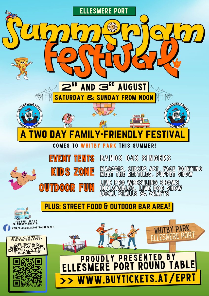 WRSTLEIsland's tweet image. Ahead of our next show at St. Anne's on 31st of August 🤠 We are headed to Whitby Park Ellesmere Port for SummerJam ☀️
And the best part of it is our show is free with you ticket price of just £5 👌🔥
And for that you get all the stuff below plus the island 🏝️ Scan the QR for🎫