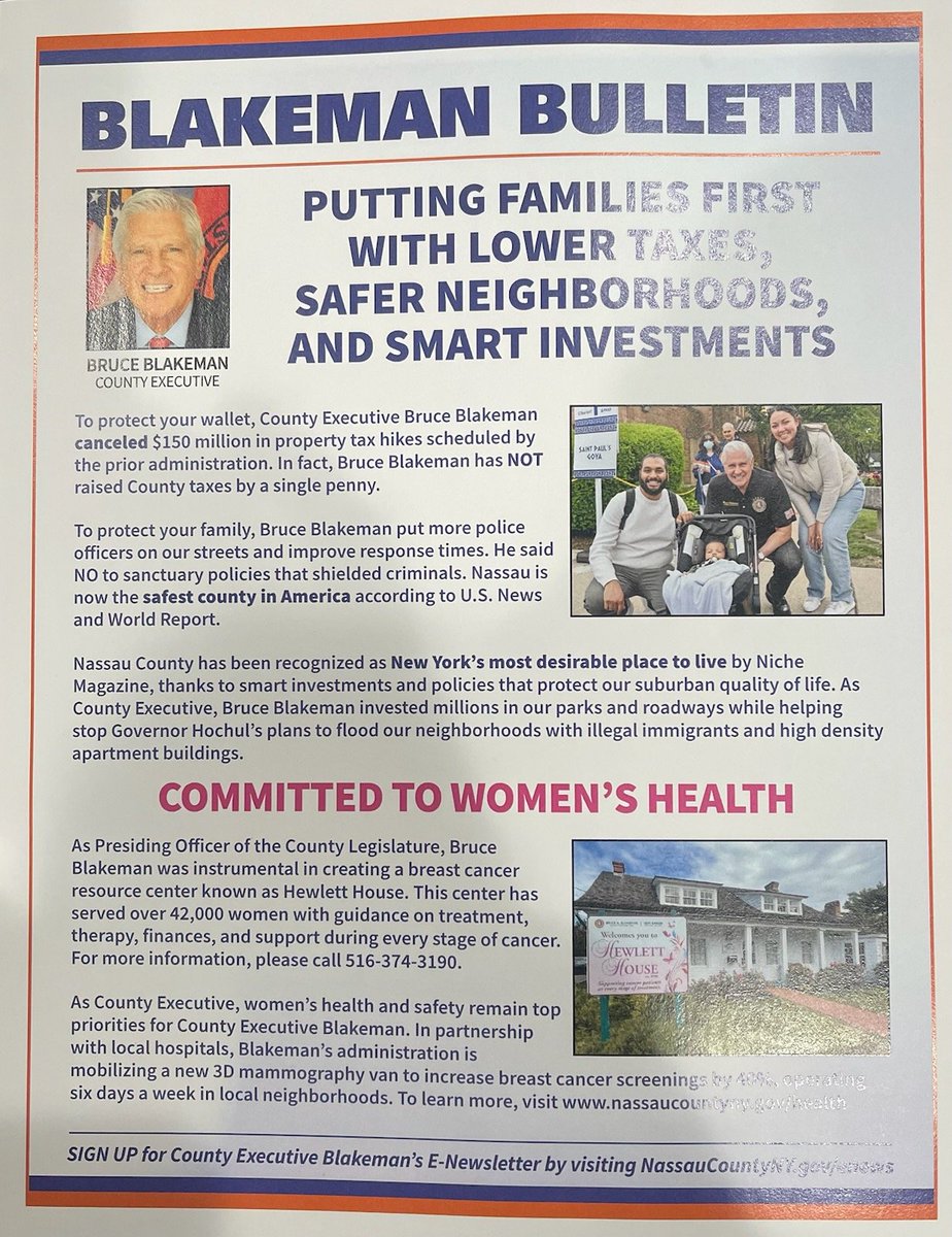 KoslowForNassau's tweet image. Nassau County: Blakeman's wasting your tax dollars on self-promotion, not results. Taxes are up 12%, crime is up, and women's healthcare is at risk. We need change and accountability!
This November, I will defeat Bruce Blakeman. #fireblakeman