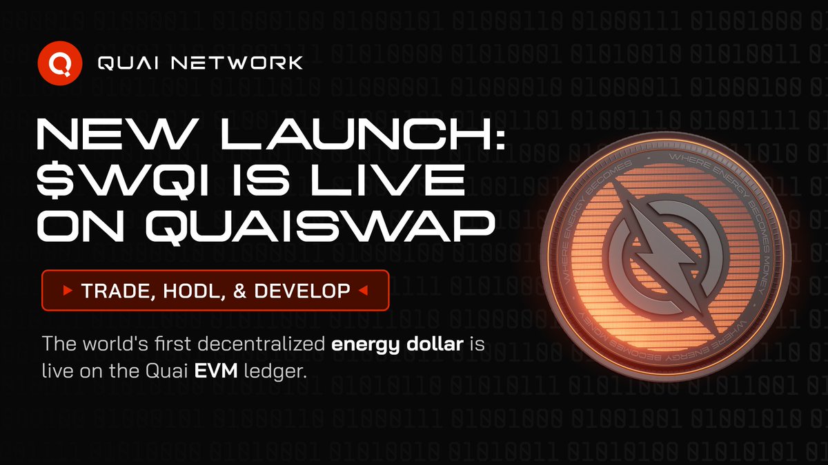 🔥 The $WQI pool is officially live on <a href="/QuaiSwapio/">QuaiSwap</a> and it's a major leap forward in the decentralized economy ⚡️💵

Introducing $WQI, the world’s first decentralized energy-backed digital dollar, now available on the <a href="/QuaiNetwork/">Quai Network ⚡️💵</a> EVM ledger. 

It’s not just a stablecoin — it’s a