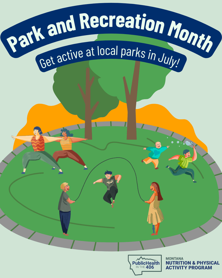 Celebrate National Park and Recreation Month by getting active at a local park and enjoy the potential benefits of physical activity, including better brain function, fewer sick days, and a longer life! Learn about other benefits at bit.ly/43UiBTZ #Health406 #MTNAPA