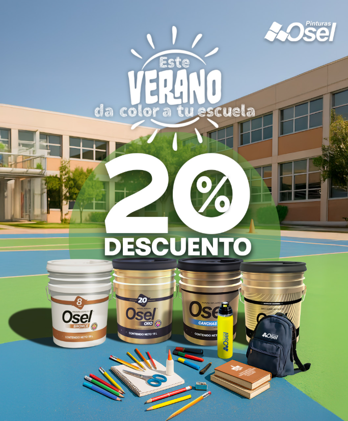 🎨¡Este verano, da color a tu escuela con #PinturasOsel y aprovecha el 20% de descuento en pinturas acrílicas, esmaltes, selladores y pintura para canchas deportivas.

¡Haz que cada rincón se vea con actitud y energía!

Pide HOY tu diagnóstico GRATIS en tu escuela. 🧑‍⚕️