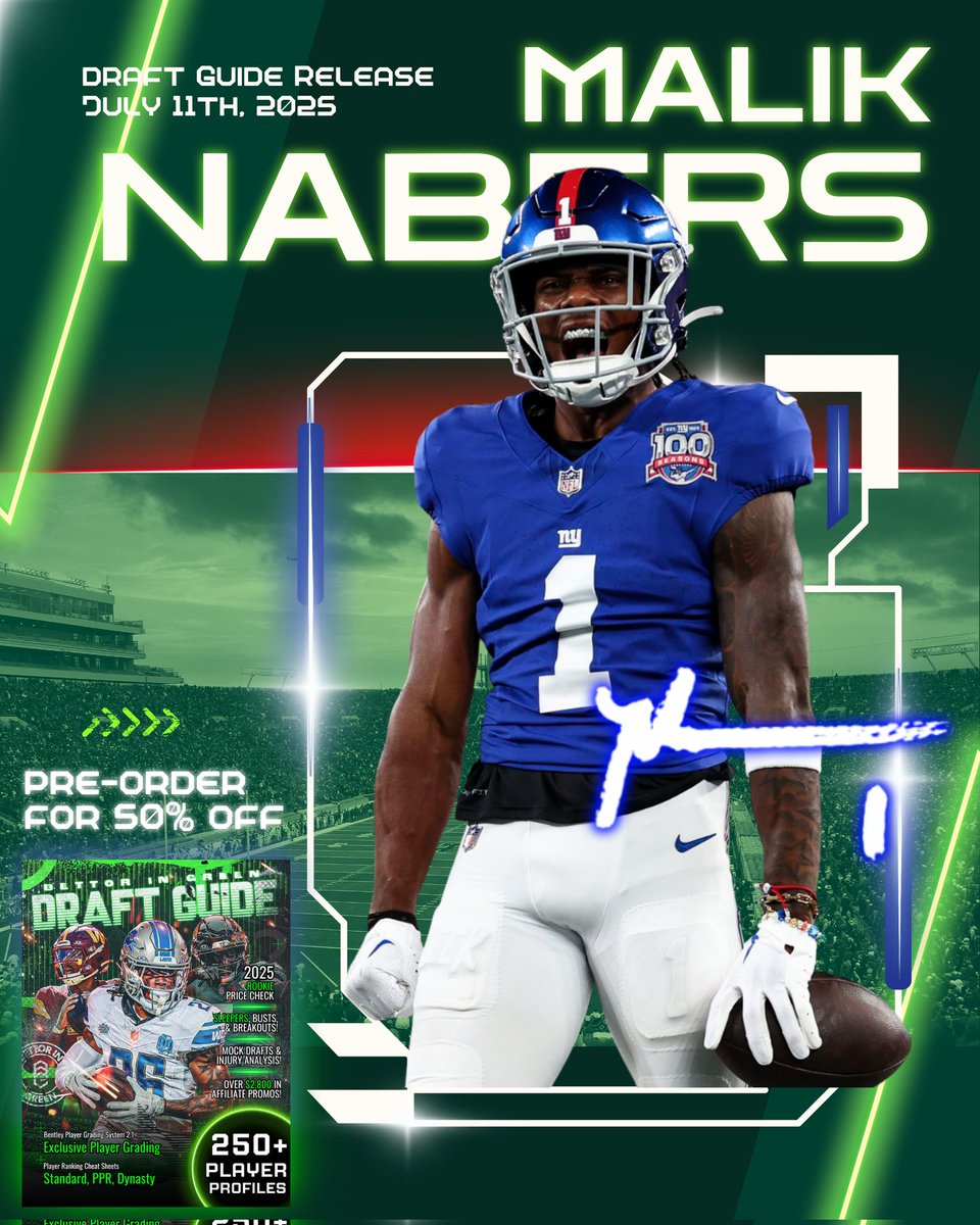 The 2025 Draft Guide will be released tonight at midnight meaning we are just HOURS away!!! To celebrate the release, we're giving away a FREE LIVE DRAFT BOARD W/ STICKERS to someone who pre-orders the guide TODAY!! Available for $10 only at bettorgreen.com!