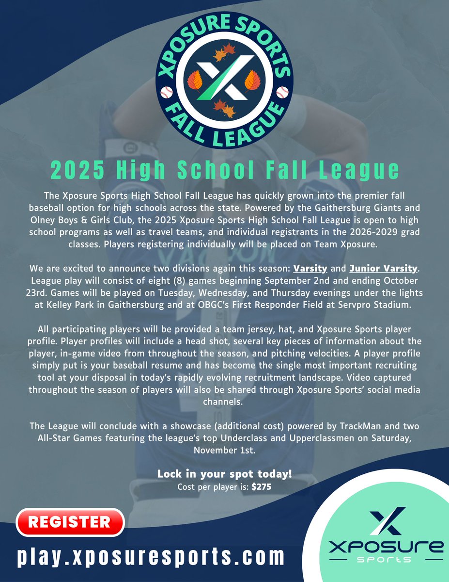 XposureBSB's tweet image. 🍂⚾️𝐗𝐏𝐎𝐒𝐔𝐑𝐄 𝐇𝐒 𝐅𝐀𝐋𝐋 𝐋𝐄𝐀𝐆𝐔𝐄⚾️🍂

📝 𝑹𝑬𝑮𝑰𝑺𝑻𝑹𝑨𝑻𝑰𝑶𝑵 𝑰𝑺 𝑵𝑶𝑾 𝑶𝑷𝑬𝑵 ‼️

🚩 Open to High School Programs, Travel Orgs, &amp;amp; Individual Registrants

💥 Varsity &amp;amp; JV Divisions!

®️ tinyurl.com/5xk3xm6j

Questions ⤵️
📧: kcampbell@xposuresports.com