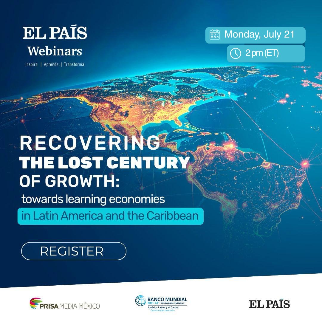 WBCaribbean's tweet image. #LatAm faces the challenge of improving efficiency and becoming a region open to learning.
How can we make it happen? Join @WilliamFMaloney and others top experts at this event organized by @elpais_america: wrld.bg/eA3q50Wmb8R