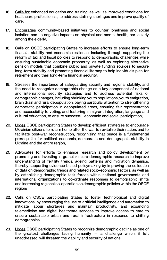 Pommuudis! 
OSCE kutsub liikmesriike tungivalt üles tunnistama rahvastiku vähenemist üheks suurimaks inimkonda ähvardavaks väljakutseks — väljakutseks, mis tähelepanuta jätmisel seab ohtu rahvaste elujõulisuse ja julgeoleku. 
oscepa.org/en/documents/a…