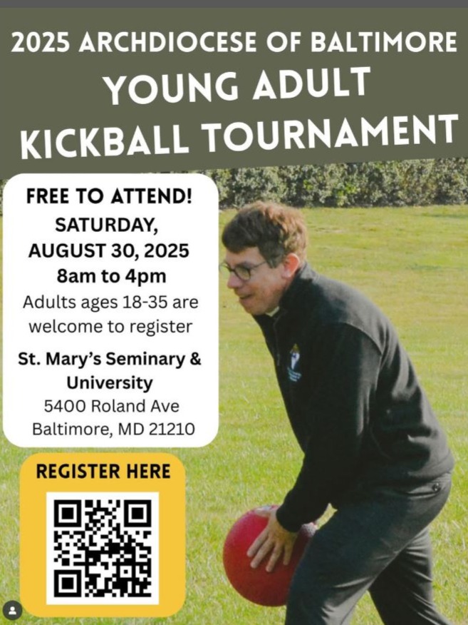 St. Mary's Seminary & University (@stmaryssem_balt) on Twitter photo 📢Calling all Young Adults in the Archdiocese of Baltimore 📢
St. Mary's Seminary is proud to be the site for the 4th Annual <a href="/archbalt/">Archdiocese of Baltimore</a> Kickball Tournament!
Scan QR to register—registration is free! 📢Calling all Young Adults in the Archdiocese of Baltimore 📢
St. Mary's Seminary is proud to be the site for the 4th Annual <a href="/archbalt/">Archdiocese of Baltimore</a> Kickball Tournament!
Scan QR to register—registration is free!