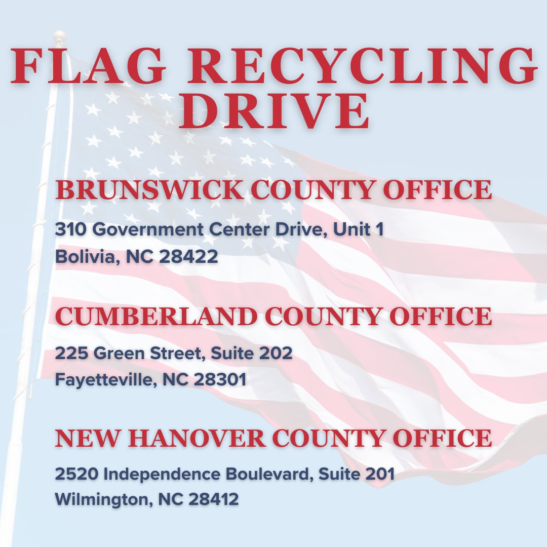RepDavidRouzer's tweet image. REMINDER: My district offices are holding an American flag recycling drive. Just as there's etiquette for displaying your flag, there's also etiquette for disposing of flags. If you bring your American flag to one of my offices listed below, we will properly dispose of it in a…