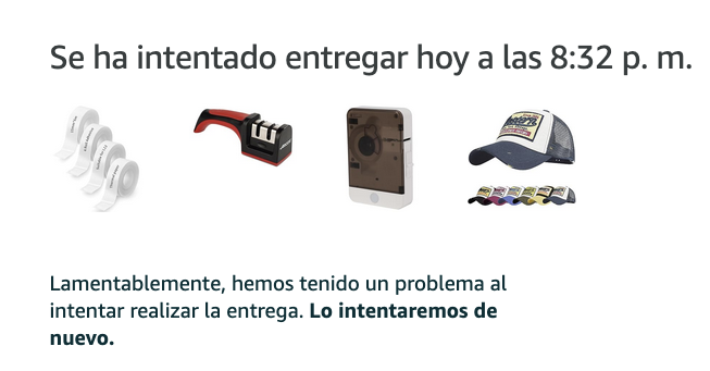 davduran's tweet photo. @AmazonHelp perdón? Ya hacéis como SEUR o CORREOS... todo el día en casa (con el repartidor teoricamente a 5km y a unas entregas de lo mío) y de golpe: "que se ha intentado entregar pero no ha podido ser..." No es el primer paquete con el que tengo problemas. https://t.co/UikZwxYZap