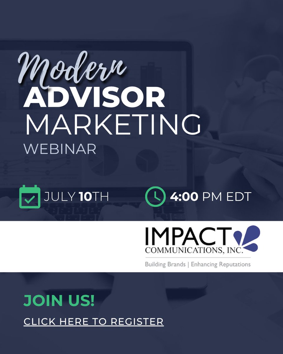 There's still time! Join <a href="/ImpactMarComPR/">Impact Communications</a>
this afternoon at 4:00 PM eastern for Modern Advisor Marketing, featuring guidance on #SEO and online presence. Register today - bit.ly/Impact-ACP