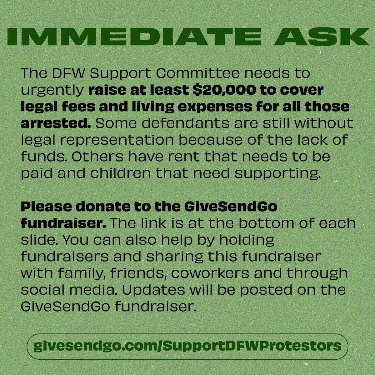 **URGENT** Funds needed for protesters in TX facing serious repression!!

They face severe state and federal charges aimed not only at ruining their lives but signaling an authoritarian criminalization of resistance against ICE.

givesendgo.com/supportdfwprot…