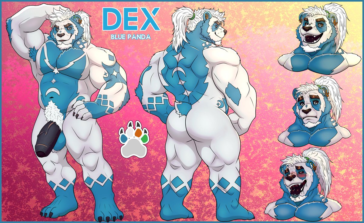 After years of drawing Ref sheets for others I finaly did my own, It's me, Dex, the blue panda ❤️