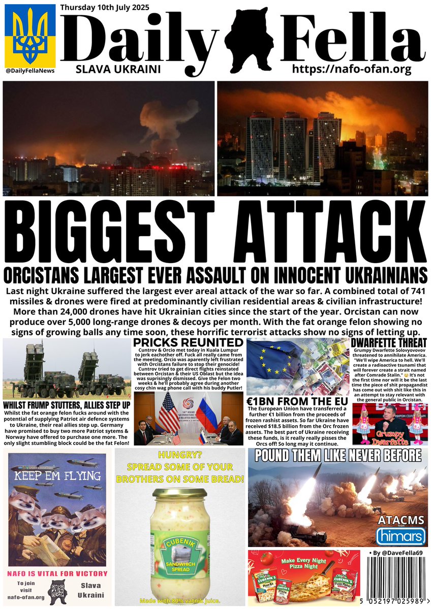 It’s Daily Fella time. Read about russia’s biggest attack on Ukraine yet, more patriot systems incoming &amp; Rubio meets Lavrov. 

#DailyFella #DailyFellaNews #SlavaUkraini #NAFO