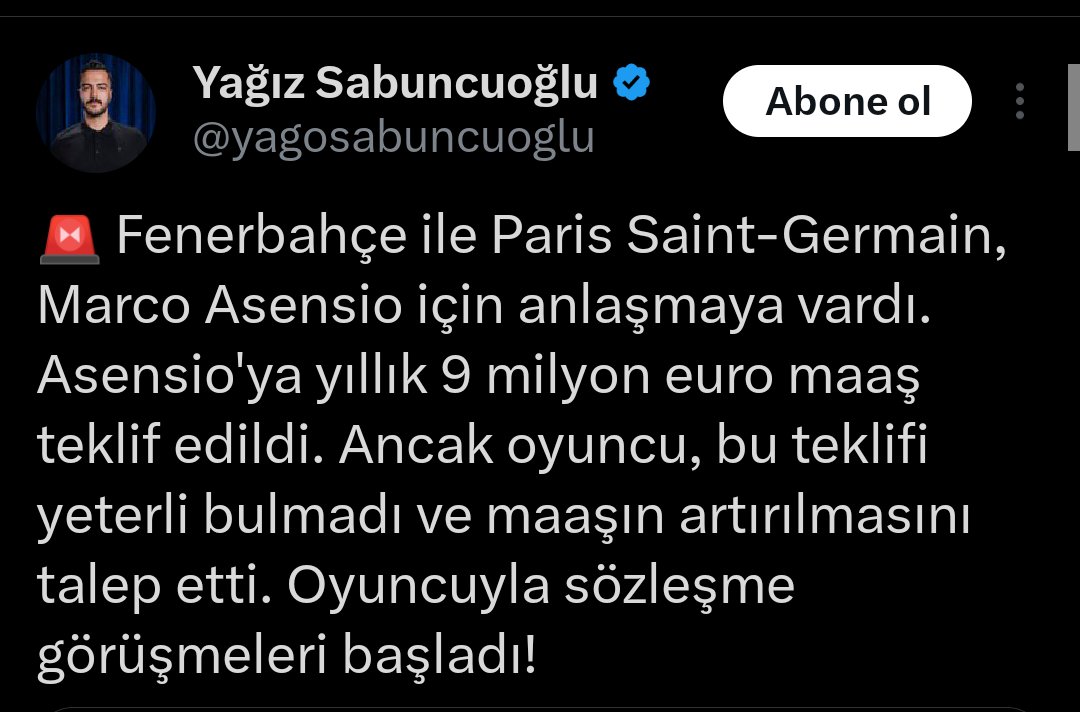 Talisca varken Asensio alınıyorsa
3 ihtimal var

1 - Talisca satılacak Asensio 10 numara ve önünde tek forvet Jhon Duran oynayacak
2 - Asensio 10 numara ve önünde çift forvet Jhon Duran ve Talisca oynayacak
3 - Talisca 10 numara ve sağ önde Asensio oynayacak