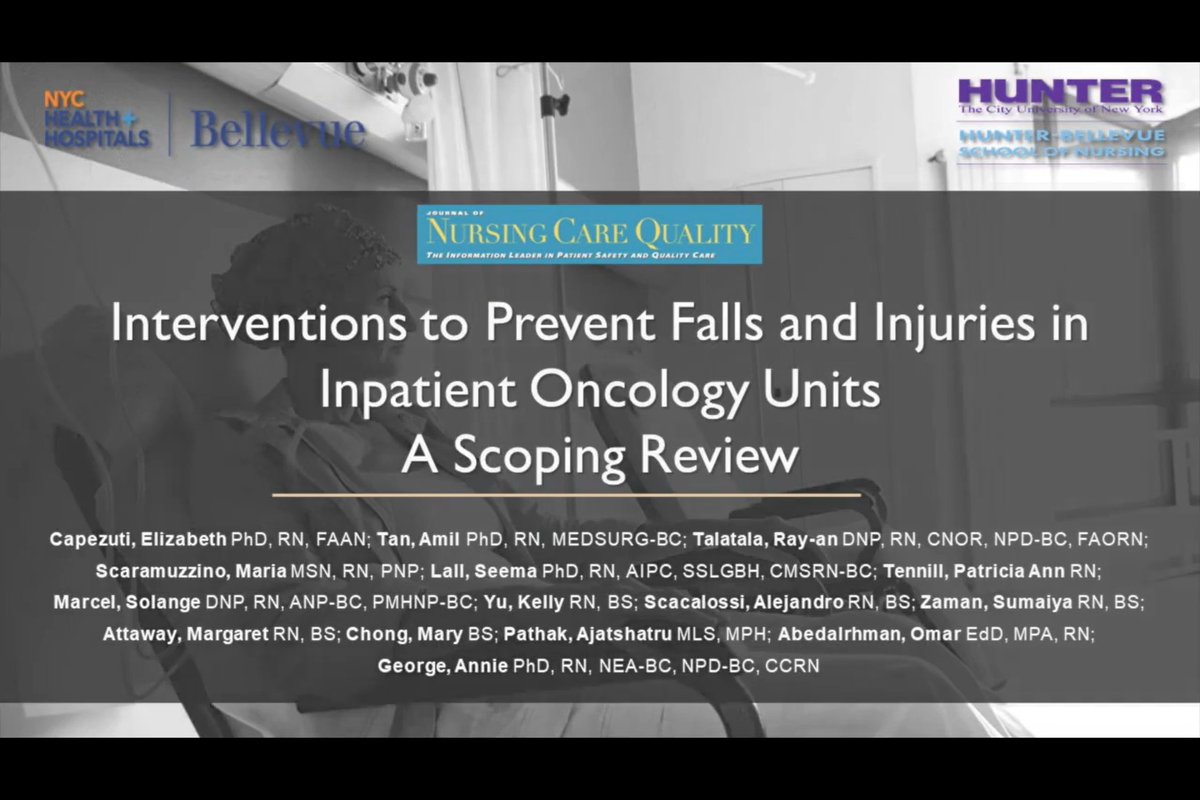 "Interventions to Prevent Falls and Injuries in Inpatient Oncology Units: A Scoping Review"

Individualized assessments and interventions enhance care effectiveness when patient care teams and patients are aligned.

#Video tinyurl.com/44zcrs8t
tinyurl.com/jmhdc5sd